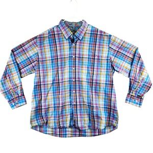 Alan Flusser Plaid Button Down Shirt Paisley Trim Mens XXL Multicolor Cotton